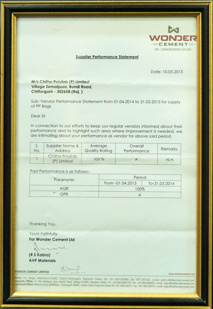 Awards and Certification Chittor Polyfab